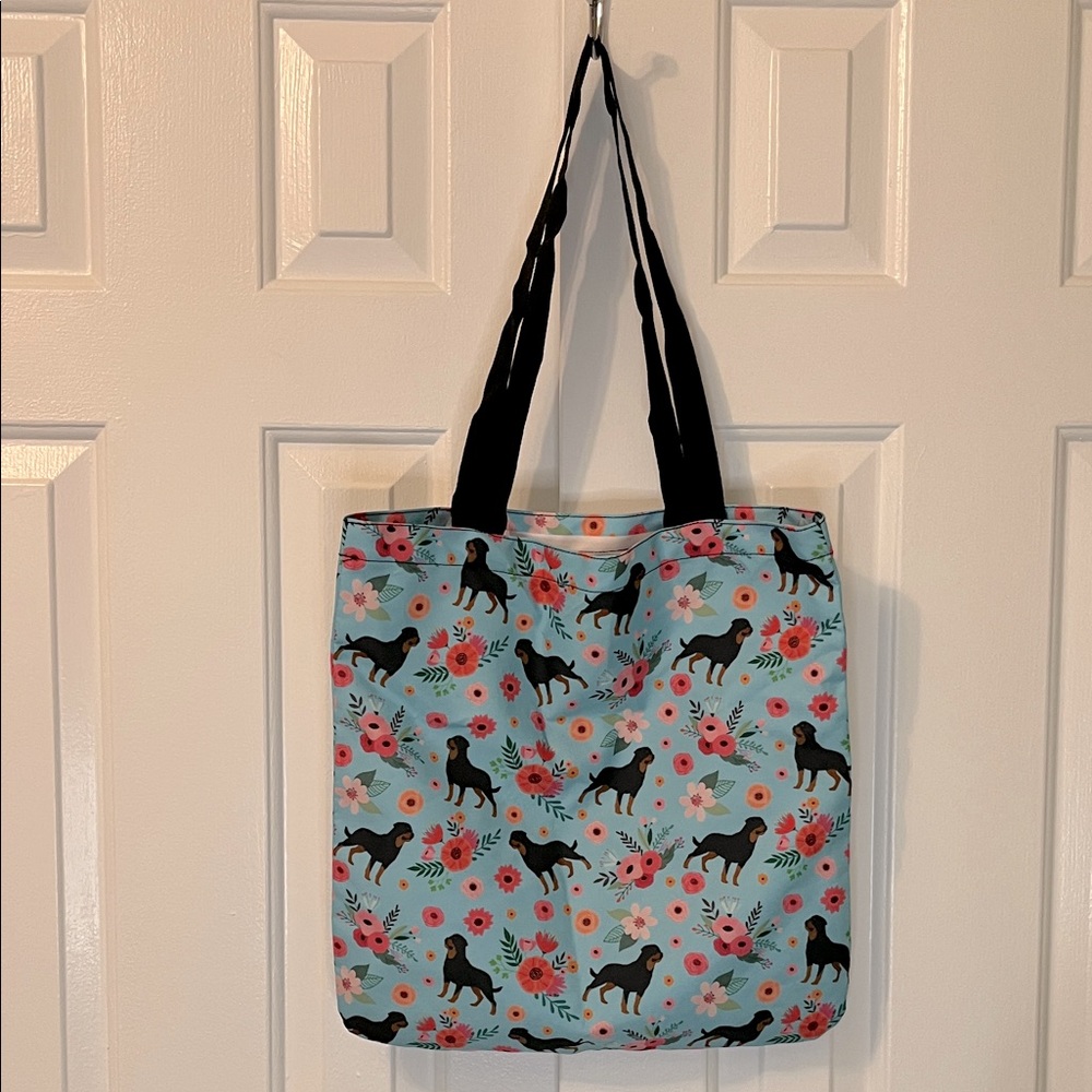 Canvas Tote Bag Rottweiler Dog‎ Blue Floral (USED ONCE)